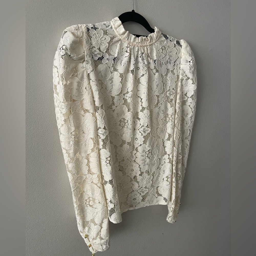 WAYF Emma Puff Sleeve Lace Top Ivory XS - Picture 2 of 11
